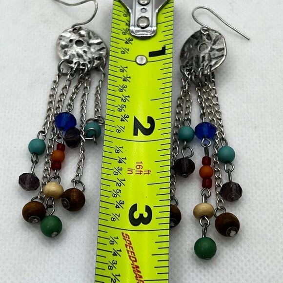 Silver Multi Color Bead Dangle Earrings - Picture 3 of 5